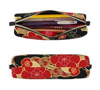 Mexpekil Astuccio in pelle per ragazze e ragazzi, piccolo organizer per penne, con cerniera, sottile, multiuso, per forniture scolastiche, bambini e adulti, Onda Giapponese Fiore, Taglia unica