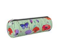 Mexpekil Astuccio in pelle per ragazze e ragazzi, piccolo organizer per penne, con cerniera, sottile, multiuso, per forniture scolastiche, bambini e adulti, Farfalle di papaveri colorati, Taglia unica