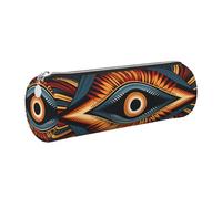 Mexpekil Astuccio in pelle per ragazze e ragazzi, piccolo organizer per penne, con cerniera, sottile, multiuso, per forniture scolastiche, bambini e adulti, Occhi d'arte tribale, Taglia unica