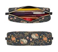 Mexpekil Astuccio in pelle per ragazze e ragazzi, piccolo organizer per penne, con cerniera, sottile, multiuso, per forniture scolastiche, bambini e adulti, Ricci Fiori Zucche, Taglia unica, Organizer