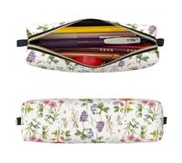 Mexpekil Astuccio in pelle per ragazze e ragazzi, piccolo organizer per penne, con cerniera, sottile, multiuso, per forniture scolastiche, bambini e adulti, Fiori Pianta Arte, Taglia unica, Organizer