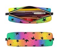 Mexpekil Astuccio in pelle per ragazze e ragazzi, piccolo organizer per penne, con cerniera, sottile, multiuso, per forniture scolastiche, bambini e adulti, Piccole stelle arcobaleno, Taglia unica