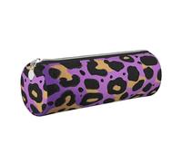 Mexpekil Astuccio in pelle per ragazze e ragazzi, piccolo organizer per penne, con cerniera, sottile, multiuso, per forniture scolastiche, bambini e adulti, Pelle Di Leopardo Giallo Viola, Taglia