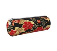 Mexpekil Astuccio in pelle per ragazze e ragazzi, piccolo organizer per penne, con cerniera, sottile, multiuso, per forniture scolastiche, bambini e adulti, Onda Giapponese Fiore, Taglia unica