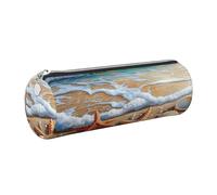 Mexpekil Astuccio in pelle per ragazze e ragazzi, piccolo organizer per penne, con cerniera, sottile, multiuso, per forniture scolastiche, bambini e adulti, Beach Waves Stella marina Conchiglie