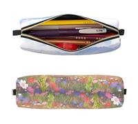Mexpekil Astuccio in pelle per ragazze e ragazzi, piccolo organizer per penne, con cerniera, sottile, multiuso, per forniture scolastiche, bambini e adulti, Montagna dei fiori selvat, Taglia unica