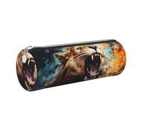 Mexpekil Astuccio in pelle per ragazze e ragazzi, piccolo organizer per penne, con cerniera, sottile, multiuso, per forniture scolastiche, bambini e adulti, Leone arrabbiato, Taglia unica, Organizer