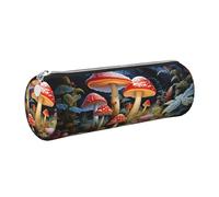 Mexpekil Astuccio in pelle per ragazze e ragazzi, piccolo organizer per penne, con cerniera, sottile, multiuso, per forniture scolastiche, bambini e adulti, Foresta di funghi rossi, Taglia unica
