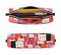 Mexpekil Astuccio in pelle per ragazze e ragazzi, piccolo organizer per penne, con cerniera, sottile, multiuso, per forniture scolastiche, bambini e adulti, Gatti giapponesi, Taglia unica, Organizer