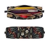 Mexpekil Astuccio in pelle per ragazze e ragazzi, piccolo organizer per penne, con cerniera, sottile, multiuso, per forniture scolastiche, bambini e adulti, Foglia di libellule funghi, Taglia unica