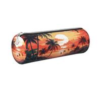 Mexpekil Astuccio in pelle per ragazze e ragazzi, piccolo organizer per penne, con cerniera, sottile, multiuso, per forniture scolastiche, bambini e adulti, Palme del fiume al tramonto, Taglia unica