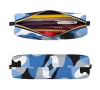 Mexpekil Astuccio in pelle per ragazze e ragazzi, piccolo organizer per penne, con cerniera, sottile, multiuso, per forniture scolastiche, bambini e adulti, Blu Grigio Camouflage, Taglia unica