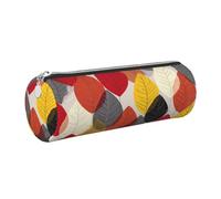 Mexpekil Astuccio in pelle per ragazze e ragazzi, piccolo organizer per penne, con cerniera, sottile, multiuso, per forniture scolastiche, bambini e adulti, Foglie Rosso Giallo Grigio, Taglia unica