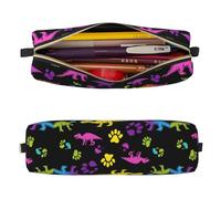 Mexpekil Astuccio in pelle per ragazze e ragazzi, piccolo organizer per penne, con cerniera, sottile, multiuso, per forniture scolastiche, bambini e adulti, Zampa di dinosauri neon luminosi, Taglia
