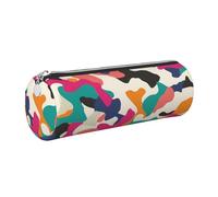 Mexpekil Astuccio in pelle per ragazze e ragazzi, piccolo organizer per penne, con cerniera, sottile, multiuso, per forniture scolastiche, bambini e adulti, Arte mimetica colorata, Taglia unica