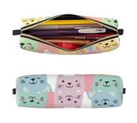 Mexpekil Astuccio in pelle per ragazze e ragazzi, piccolo organizer per penne, con cerniera, sottile, multiuso, per forniture scolastiche, bambini e adulti, Simpatico gatto animale domestico, Taglia