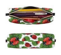 Mexpekil Astuccio in pelle per ragazze e ragazzi, piccolo organizer per penne, con cerniera, sottile, multiuso, per forniture scolastiche, bambini e adulti, Coccinelle rosse foglia verde, Taglia unica