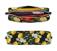 Mexpekil Astuccio in pelle per ragazze e ragazzi, piccolo organizer per penne, con cerniera, sottile, multiuso, per forniture scolastiche, bambini e adulti, Pianta di limone nero, Taglia unica