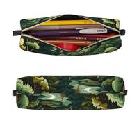 Mexpekil Astuccio in pelle per ragazze e ragazzi, piccolo organizer per penne, con cerniera, sottile, multiuso, per forniture scolastiche, bambini e adulti, Foresta Verde Arte, Taglia unica, Organizer