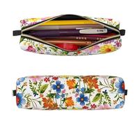 Mexpekil Astuccio in pelle per ragazze e ragazzi, piccolo organizer per penne, con cerniera, sottile, multiuso, per forniture scolastiche, bambini e adulti, Arte colorata floreale, Taglia unica