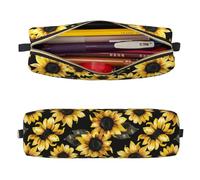 Mexpekil Astuccio in pelle per ragazze e ragazzi, piccolo organizer per penne, con cerniera, sottile, multiuso, per forniture scolastiche, bambini e adulti, Girasoli gialli, Taglia unica, Organizer