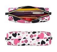 Mexpekil Astuccio in pelle per ragazze e ragazzi, piccolo organizer per penne, con cerniera, sottile, multiuso, per forniture scolastiche, bambini e adulti, Cuori rosa e neri, Taglia unica, Organizer