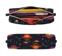 Mexpekil Astuccio in pelle per ragazze e ragazzi, piccolo organizer per penne, con cerniera, sottile, multiuso, per forniture scolastiche, bambini e adulti, Cartoon Planet Universo, Taglia unica