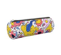 Mexpekil Astuccio in pelle per ragazze e ragazzi, piccolo organizer per penne, con cerniera, sottile, multiuso, per forniture scolastiche, bambini e adulti, Grafica astratta del fumetto, Taglia unica