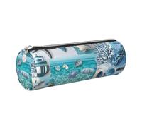 Mexpekil Astuccio in pelle per ragazze e ragazzi, piccolo organizer per penne, con cerniera, sottile, multiuso, per forniture scolastiche, bambini e adulti, Stella marina blu Shell, Taglia unica