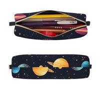 Mexpekil Astuccio in pelle per ragazze e ragazzi, piccolo organizer per penne, con cerniera, sottile, multiuso, per forniture scolastiche, bambini e adulti, Spazio Pianeta Carino, Taglia unica