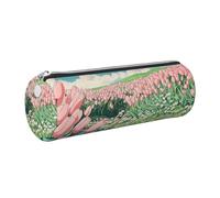 Mexpekil Astuccio in pelle per ragazze e ragazzi, piccolo organizer per penne, con cerniera, sottile, multiuso, per forniture scolastiche, bambini e adulti, Campo di tulipani rosa, Taglia unica