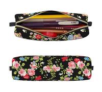 Mexpekil Astuccio in pelle per ragazze e ragazzi, piccolo organizer per penne, con cerniera, sottile, multiuso, per forniture scolastiche, bambini e adulti, Rose Fiori di campo, Taglia unica