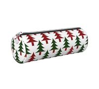 Mexpekil Astuccio in pelle per ragazze e ragazzi, piccolo organizer per penne, con cerniera, sottile, multiuso, per forniture scolastiche, bambini e adulti, Albero di Natale Rosso Verde, Taglia unica