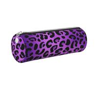 Mexpekil Astuccio in pelle per ragazze e ragazzi, piccolo organizer per penne, con cerniera, sottile, multiuso, per forniture scolastiche, bambini e adulti, Stampa leopardata viola, Taglia unica