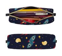 Mexpekil Astuccio in pelle per ragazze e ragazzi, piccolo organizer per penne, con cerniera, sottile, multiuso, per forniture scolastiche, bambini e adulti, Astronavi Stelle, Taglia unica, Organizer