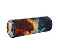 Mexpekil Astuccio in pelle per ragazze e ragazzi, piccolo organizer per penne, con cerniera, sottile, multiuso, per forniture scolastiche, bambini e adulti, Drago del fuoco., Taglia unica, Organizer