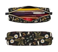 Mexpekil Astuccio in pelle per ragazze e ragazzi, piccolo organizer per penne, con cerniera, sottile, multiuso, per forniture scolastiche, bambini e adulti, Foglie di insetti funghi, Taglia unica