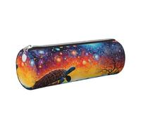 Mexpekil Astuccio in pelle per ragazze e ragazzi, piccolo organizer per penne, con cerniera, sottile, multiuso, per forniture scolastiche, bambini e adulti, Tartaruga galassia d'arte, Taglia unica