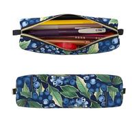 Mexpekil Astuccio in pelle per ragazze e ragazzi, piccolo organizer per penne, con cerniera, sottile, multiuso, per forniture scolastiche, bambini e adulti, Foglie di mirtilli, Taglia unica, Organizer