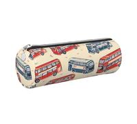 Mexpekil Astuccio in pelle per ragazze e ragazzi, piccolo organizer per penne, con cerniera, sottile, multiuso, per forniture scolastiche, bambini e adulti, Autobus Rosso Blu, Taglia unica, Organizer