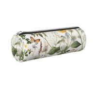 Mexpekil Astuccio in pelle per ragazze e ragazzi, piccolo organizer per penne, con cerniera, sottile, multiuso, per forniture scolastiche, bambini e adulti, Fiori di campo Erbe Farfalle, Taglia unica