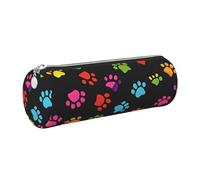 Mexpekil Astuccio in pelle per ragazze e ragazzi, piccolo organizer per penne, con cerniera, sottile, multiuso, per forniture scolastiche, bambini e adulti, Stampa di zampe colorate al neon, Taglia