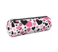 Mexpekil Astuccio in pelle per ragazze e ragazzi, piccolo organizer per penne, con cerniera, sottile, multiuso, per forniture scolastiche, bambini e adulti, Cuori rosa e neri, Taglia unica, Organizer