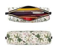 Mexpekil Astuccio in pelle per ragazze e ragazzi, piccolo organizer per penne, con cerniera, sottile, multiuso, per forniture scolastiche, bambini e adulti, Fiori di campo Erbe Farfalle, Taglia unica