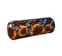 Mexpekil Astuccio in pelle per ragazze e ragazzi, piccolo organizer per penne, con cerniera, sottile, multiuso, per forniture scolastiche, bambini e adulti, Girasoli Bandiera Usa, Taglia unica