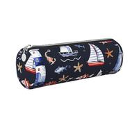 Mexpekil Astuccio in pelle per ragazze e ragazzi, piccolo organizer per penne, con cerniera, sottile, multiuso, per forniture scolastiche, bambini e adulti, Pesce barca faro, Taglia unica, Organizer