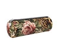 Mexpekil Astuccio in pelle per ragazze e ragazzi, piccolo organizer per penne, con cerniera, sottile, multiuso, per forniture scolastiche, bambini e adulti, Rosa Pelle Di Leopardo, Taglia unica