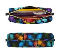 Mexpekil Astuccio in pelle per ragazze e ragazzi, piccolo organizer per penne, con cerniera, sottile, multiuso, per forniture scolastiche, bambini e adulti, Arte Farfalla, Taglia unica, Organizer per