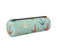 Mexpekil Astuccio in pelle per ragazze e ragazzi, piccolo organizer per penne, con cerniera, sottile, multiuso, per forniture scolastiche, bambini e adulti, Punto di ancoraggio nautico vintage, Taglia