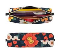 Mexpekil Astuccio in pelle per ragazze e ragazzi, piccolo organizer per penne, con cerniera, sottile, multiuso, per forniture scolastiche, bambini e adulti, Fiori d'arte Foglie, Taglia unica